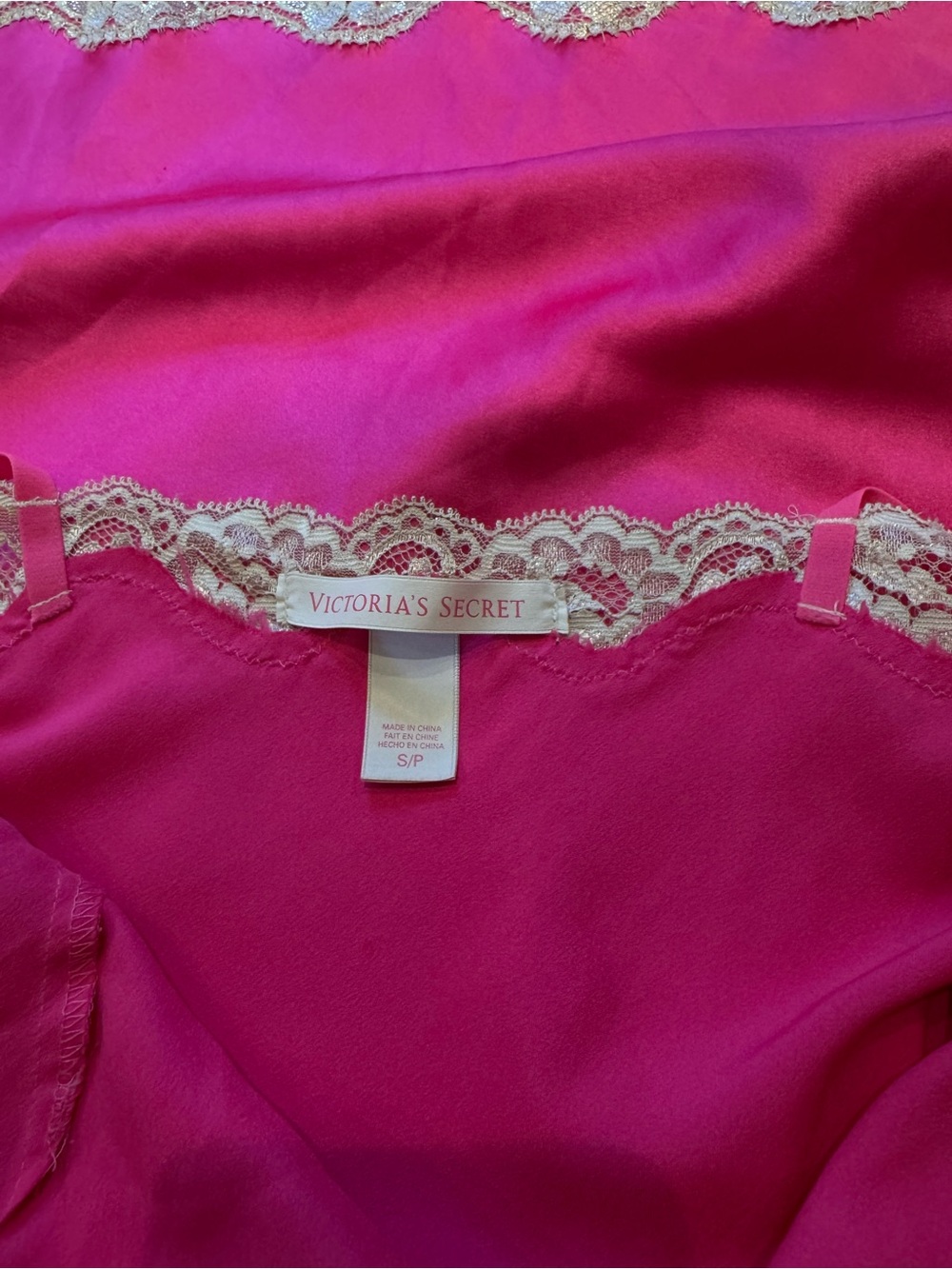 Victoria's Secret Hot Pink Chemise with Cream Lace Trim - Picture 4 of 4